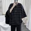 2021 Verão Nova Camisa Masculina Solta Batmóvel Estilo Hong Kong Listrada Camiseta de 5 Mangas Camisa de Casal Camisa de Base de Manga Curta da Marca da Moda