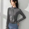 Ropa de Protección Solar de Seda de Hielo Negra, Ropa de Protección Solar de Verano Ajustada para Mujer, Estilo de Chaqueta Top de Yoga Ajustado a la Cintura para Mujer, Nuevo 2026