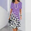 Impressão Digital 3D Roupas de Verão Conflito de Cor Leopardo Vestido Longo Nostálgico Solto Gola Redonda Saia Evasê Manga Curta Transfronteiriço