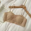 Sujetador de copa para mujer, ultra delgado, con escote bajo, diseño de pata de gato, para verano, hace que los senos grandes parezcan más pequeños y delgados, sin costuras, con tirantes finos y un hermoso diseño en la espalda