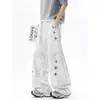 Pantalones de chándal con dobladillo curvo bordado tie-dye estilo americano para hombre, pantalones casuales de peso pesado con caída vintage, pantalones de pierna ancha de diseñador de moda
