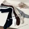 Meias Calças Infantis de Primavera e Outono com Barra Franzida Estilo Coreano Malha com Listras Verticais Meias Térmicas para Bebê Calças Estilosas para Usar por Baixo