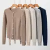 Nuevo cárdigan de punto casual versátil de cuello redondo 100% cachemira pura para mujer, chaqueta de cachemira para usar en capas, otoño e invierno