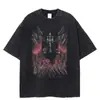 Camiseta de Anime Chainsaw Man para Hombre Camiseta Lavada Retro para Hombre Top Grande de Calle Alta Americana Street Harajuku Algodón