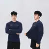 Outono Clone Rosto Meio Botão Gola Redonda Slim Fit Casual Moda Exibição Fitness Esportes Alta Elasticidade Base Camiseta Longa