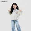 Moletom Feminino Outono 2026 Nova Roupa Infantil Estilosa Início do Outono Gola Reversível Roupas Casuais Tops Infantis Roupa de Outono
