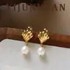 Pendientes de Perla de Agua Dulce con Circonita Irregular Estilo Retro de Moda Nuevo Estilo de Verano Pendientes de Lujo Ligero de Gama Alta para Mujer