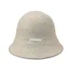Chapéu Pescador Clássico de Lã Mesclada Cinza para Mulheres, Chapéu Balde Quente Espesso de Inverno com Logo de Letra, Chapéu Balde Emagrecedor