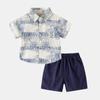 Ropa para niños Dos piezas Camisa de manga corta para niños Top holgado Solapa Camisa de moda Shorts casuales Traje de moda