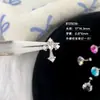Brincos de Cruz de Aço Titânio 316L Tricolor com Cinco Zircônias para Mulheres, Estilo de Nicho de Alto Padrão, Brincos de Aço Titânio com Piercing de Rosca Externa