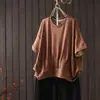Nova Camiseta Casual de Verão com Blocos de Cor, Manga Curta, Caimento Solto e Barra Plissada, Pulôver Oversized Estilo Preguiçoso