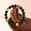Pulsera de Cristal Negro de Cinco Vías Dios de la Riqueza, Pulsera de Ágata y Perlas de Vidrio para Hombres y Mujeres, Artículo Popular al por Mayor para Vendedores Ambulantes