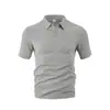 Roupas masculinas transfronteiriças verão europeu e americano fino respirável transpiração solta casual cor sólida tecido jacquard camisa polo masculina de manga curta