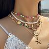 Collar Boho de Estrella de Mar con Cuentas de Semillas de Colores Collar de Concha de Abanico de Playa con Perlas de Imitación Collar de Playa para Mujer