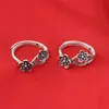 Anillo de Plata de Ley 99% Plata Pura Soporte Pequeño de Flor Rama de Ciruelo Anillo Retro Boca Vieja Viva Anillo Ajustable para Dedo Índice