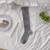 Calcetines lisos estilo academia simples para mujer, calcetines holgados de rayas verticales estilo coreano para primavera/verano, delgados, transpirables, adelgazantes, largos