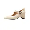Zapatos retro Mary Jane cuadrados para mujer con aumento interno de altura, nuevo estilo 2026, planos versátiles de punta fina para commuting que son cómodos de llevar