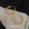 Estilo Commuter de Moda con un Toque de Alta Gama, Pendientes de Encaje Circulares Chapados en Oro de 14 Quilates, Pendientes Redondos Geométricos Versátiles, Joyería de Origen de Fábrica