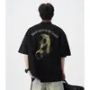Camiseta de Manga Corta con Bloques de Color Personalizados e Impresión de Letras Góticas para Hombre, Verano, Holgada, de Marca Trendy, Algodón Puro