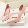 6858-50 (Precio Especial) Versión coreana de zapatos de tacón alto zapatos sencillos de tacón fino poco profundos de punta huecos laterales zapatos sexys