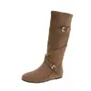 Botas Longas Merlot Outono 2026 Moda Feminina Novo Estilo Fivela Aumento da Altura Interna Botas Femininas Estilo Western