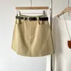 Nova Saia de Cintura Alta com Senso de Design Versátil Cor Sólida Saia de Cintura Alta Verão Cintura Alta Emagrecedora Linha A Anti-Exposição Saia Curta Feminina