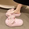 Pantuflas Gruesas con Lazo de Amor de Perlas Playa Costera Antideslizantes Moda Hogareña Chanclas de Caca Mujer