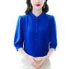 Linda Blusa de Chiffon para Mulheres, Novo Estilo de Verão, Elegante e Rejuvenescedora, Emagrecimento, Blusa de Manga Três Quartos, Camisa para Mãe de Meia-Idade