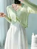Cardigã fino feminino, adequado para usar sobre um vestido de alcinha, tricô de verão, xale, capa de seda gelada, jaqueta estilo fada