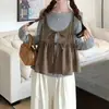 Conjunto de duas peças para mulheres 16833: camisola em camadas com fenda, estampa floral doce de outono e camiseta de manga comprida