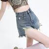Jiajun Xintang Denim Cintura Alta Rasgado Denim Shorts Feminino Verão Novo Solto Perna Larga A-line Garota Gostosa Garota Gordinha