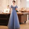Vestido de Noite de Banquete Textura Azul Fada Azul Princesa Grande Exame de Arte Vocal Reunião Anual Vestido de Apresentação Emagrecimento