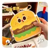 Lonchera de dibujos animados para estudiantes, caja de almacenamiento de alimentos con compartimentos, linda lonchera con forma de hamburguesa, papas fritas y palomitas de maíz con utensilios