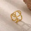 Anillo Abierto Geométrico de Acero Inoxidable Corazón Flor Línea Transfronterizo Europeo y Americano Estilo Ins Joyería de Mano Versátil de Gama Alta