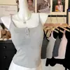 Camisola de Botones Rayada Pure Desire Camisola Rayada Versátil Básica Camiseta sin Mangas Ajustada Sexy Espalda Hermosa