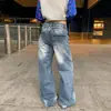 Jeans anchos para mujer color Naranja Juvenil con diseño de lavado de orejas de gato, corte holgado, adelgazantes, favorecedores, únicos y versátiles, pantalones de largo hasta el suelo