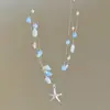 Colar de pérolas com concha de estrela do mar estilo férias na praia para mulheres corrente de clavícula empilhada moda alta qualidade temperamento colar atacado