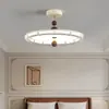 Estilo Francés Color Crema Medio Techo de Dormitorio Espectro Completo Protección Ocular Luz OVNI Patrón de Madera de Nogal Luz de Techo para Habitación Principal