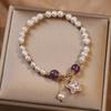 Pulsera de cristal de perla de agua dulce estilo coreano ins anillo individual Moda Pulsera de amatista de estrella de cinco puntas microincrustada para mujer joyería