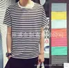 Camiseta básica de manga corta a rayas para hombre, cuello redondo, algodón, estilo playa de verano, alma marina europea y americana, venta al por mayor
