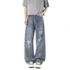 Jeans Masculino Novo da Moda de Rua Americana Outono 2026, Design Vintage Lavado com Tinta Salpicada, Calça Longa Solta de Corte Reto