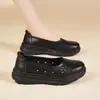 Zapatos de Enfermera de Color Sólido Calados para el Trabajo con Suelas Suaves, Transpirables y Cómodos para los Pies, Zapatos Casuales de Cuero de Verano para Mujer de Hospital, Tai Chi Transpirables