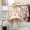 Conjunto de ropa de casa para niños de otoño e invierno, pijama con forro polar para niños y niñas, suéter cálido de forro polar para niños y niñas