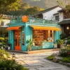 Cafetería con Contenedor Recién Pintado con Ventanas Dobles para Negocios, Calle Comercial Cultural y Turística al Aire Libre, Tienda Integrada de Comida Ligera y Bebidas