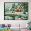 Feliz 99 Ponto Cruz Casa na Neve à Beira do Lago Quarto Paisagem Exquisita Pintura Bordada Pintura Decorativa Artesanato em Tecido Pintura Bordada em Seda