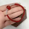 Pulseira Redonda de Ágata Vermelha Estilo Étnico Vintage Simples Exquisita Feminina Personalizada Versátil Toque de Luxo Clássica Criativa