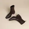 Botas de tornozelo femininas estilo coreano, justas, com zíper nas costas e salto alto, novas botas Chelsea da moda outono/inverno com bico quadrado