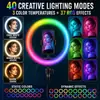 Trípode de luz de relleno RGB de 10 pulgadas, soporte para teléfono, 40 tipos de iluminación, luz para video en vivo, maquillaje, selfie