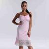 Pijama de Primavera para Mujer 2025 Exportación Pijama Camisola de Rayón con Encaje de Color Sólido para Mujer Venta al por Mayor Transfronteriza