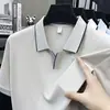 Camiseta Masculina com Gola Manga Curta 2026 Verão Nova Cor Sólida Camisa Polo Manga Meia Alta Casual de Luxo Versátil